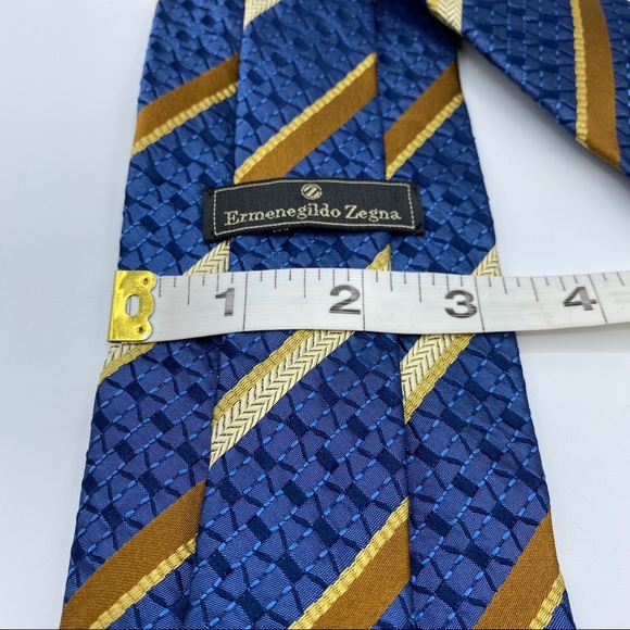 Ermenegildo Zegna Blue Gold Stipe Tie - Picture 3 of 4